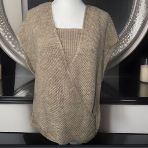 Anthropologie Beige Surplice short sleeve sweater